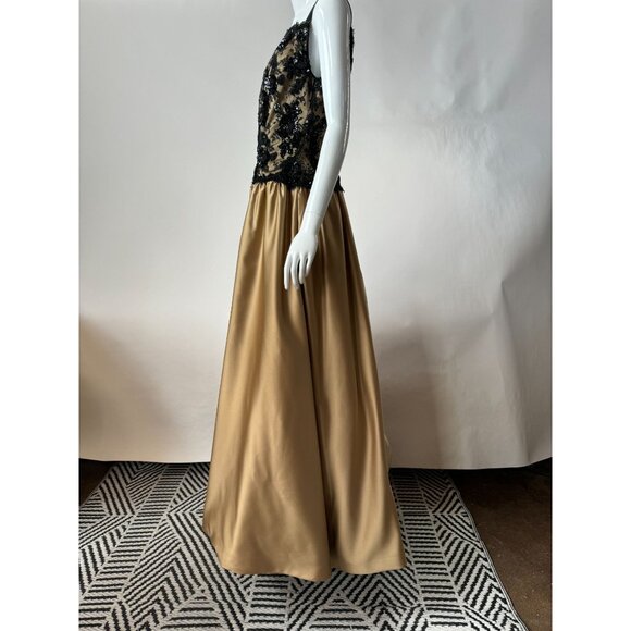Robert Legere Black & Gold Evening Gown With Floral Sequin and Lace Bodice Sz Sm - Picture 12 of 15